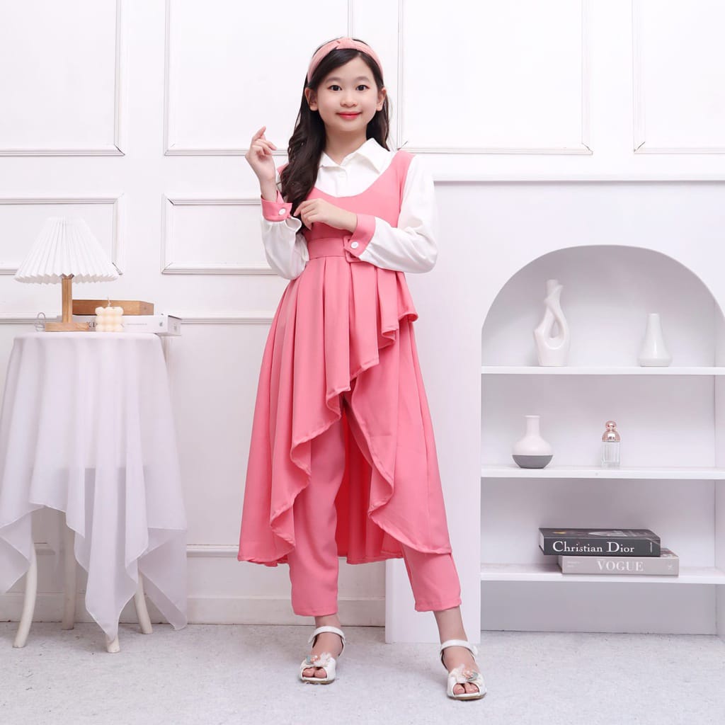SETELAN BAJU TUNIK ANAK USIA 9-13 TAHUN/SET TUNIK ANAK PEREMPUAN MUSLIM TERBARU