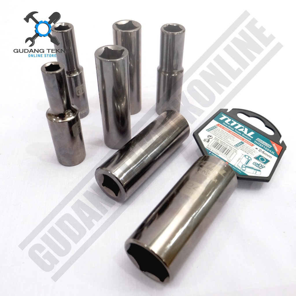 Kunci Sock Socket 1/2&quot; TOTAL 8 10 12 14 16 21 24 mm / Mata Kunci Sok PANJANG - DEEP Shock Segi 6 1/2 Inch TOTAL