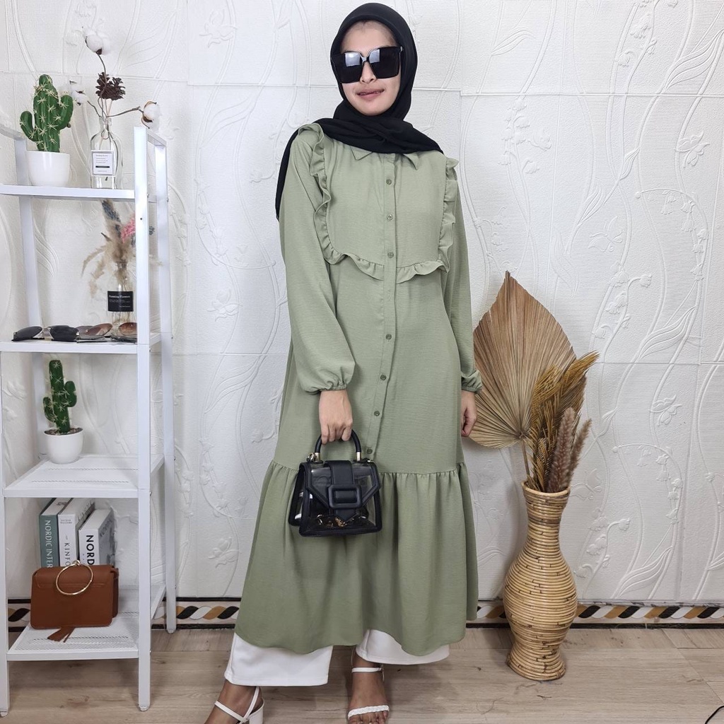 03 - 1502 TUNIK ATASAN DRESS MIDI PAKAIAN CRINKLE SAGE-2