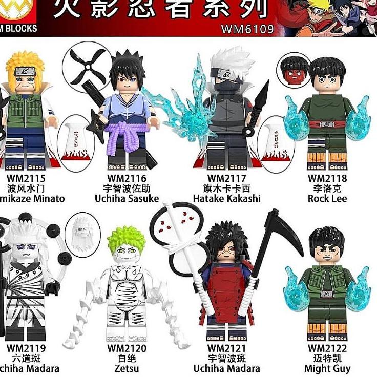 『DISKON』 mainan size lego naruto sasuke kakashi rock lee madara might guy manga anime ninja konoha w