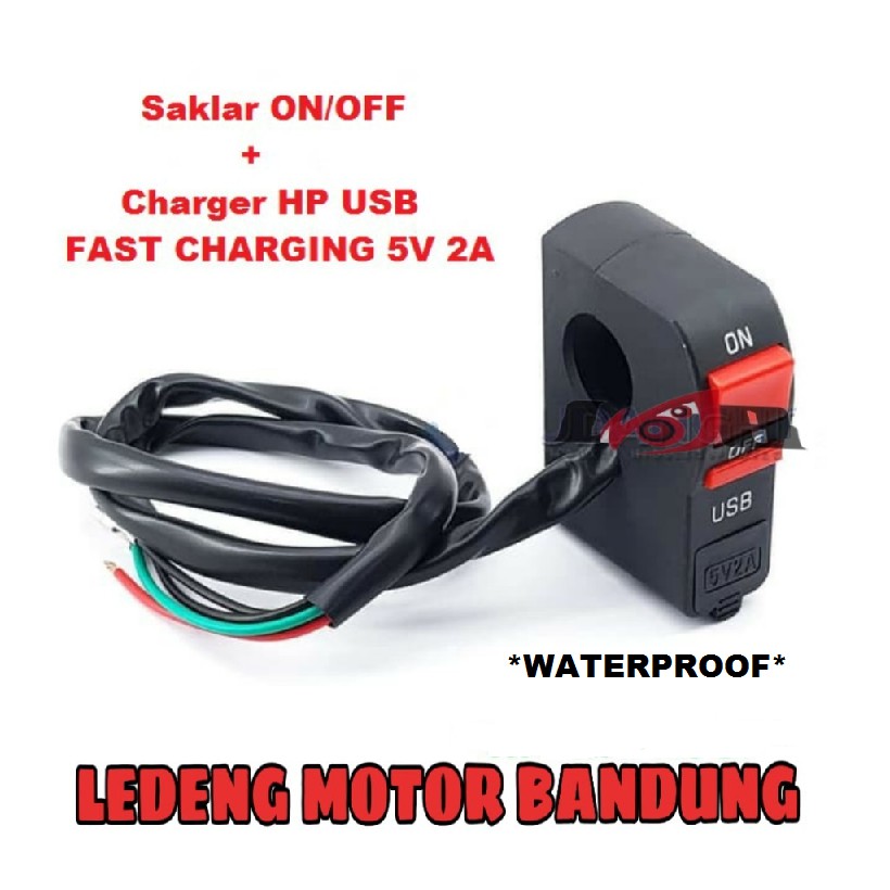 Charger HP 2A 2in1 Saklar Jepit Stang On/Off Waterproof Motor Casan HP