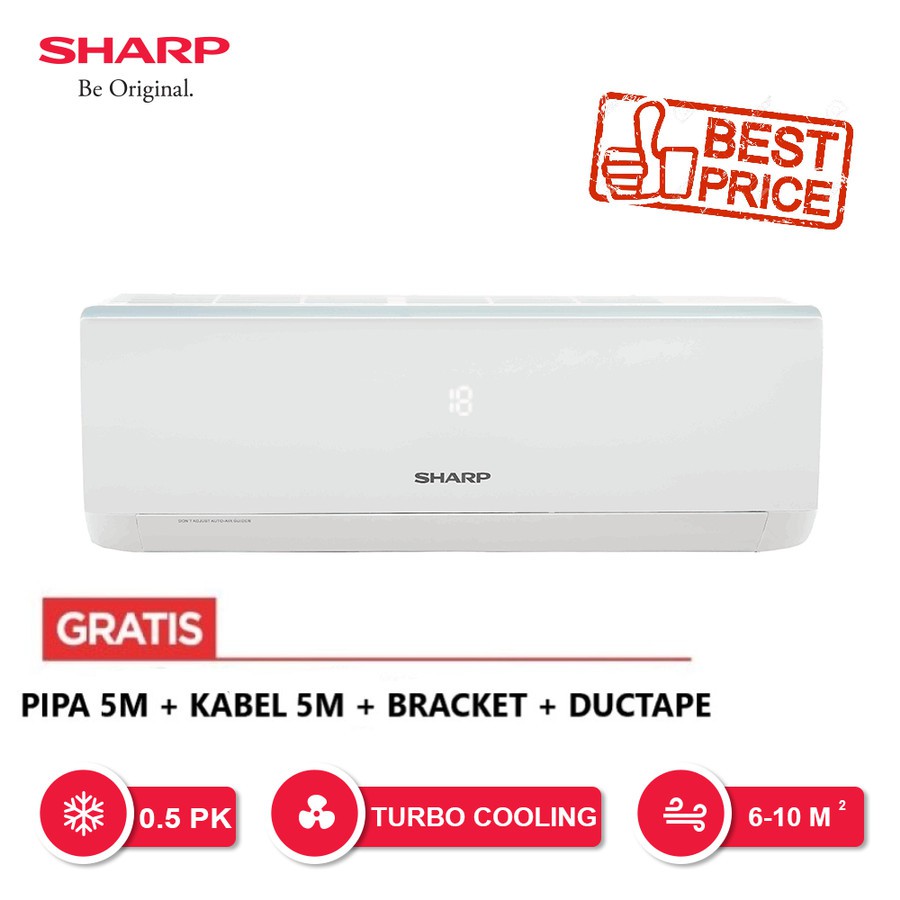 SHARP AC 1/2 PK [R32] AH-A5VEY Termasuk Pipa + Kabel &amp; Bracket