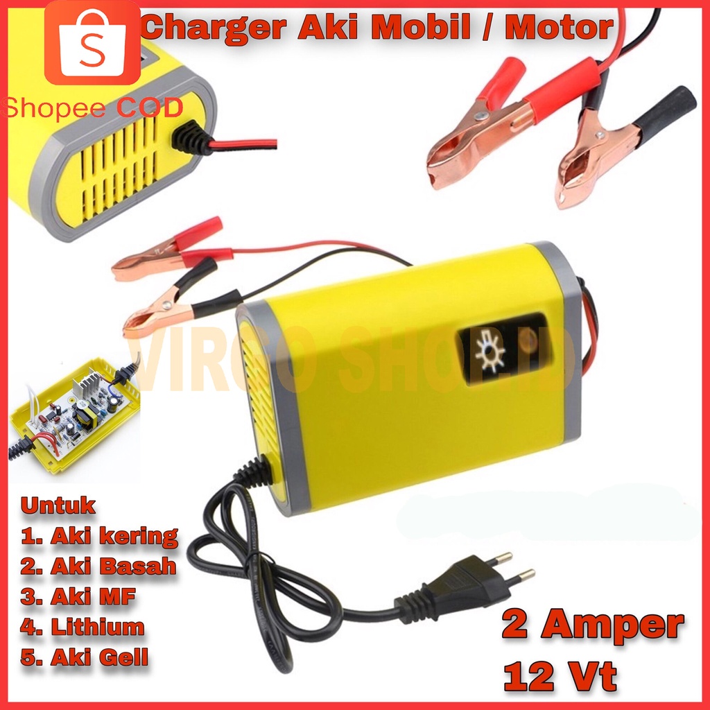 Charger Aki Motor Mobil Alat Cas Aki Motor Mobil 12V 2A Portable