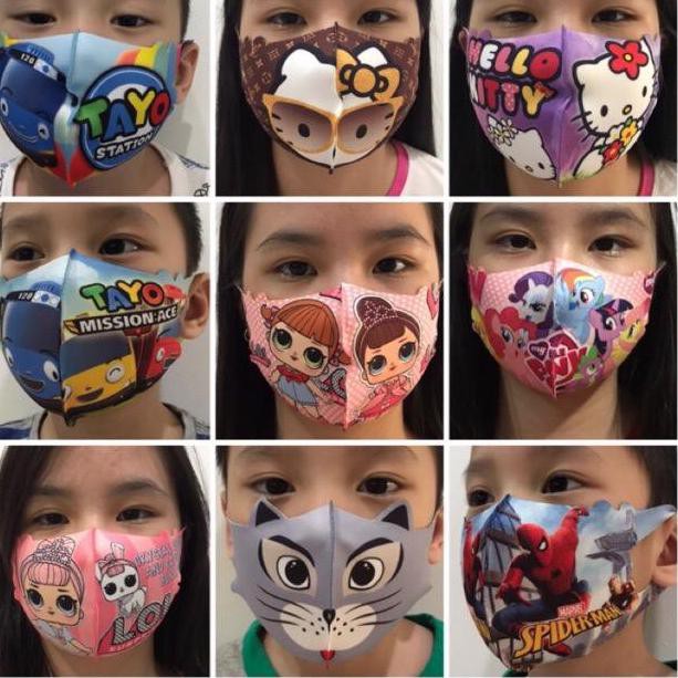 [LANGSUNG DARI PABRIK] MASKER ANAK PRINTING KARAKTER ADA TAYO LOL FROZEN CARS PONY KITTY