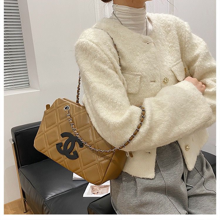 BJ15397 - BLACK/BROWN/KHAKI/WHITE CC - TAS BAHU SHOULDERBAG TALI RANTAI HANDBAG SLEMPANG WANITA FASHION IMPORT MODIS ELEGAN TERMURAH TERLARIS TERBARU BAGSTORE JAKARTA TAS BATAM EL5397