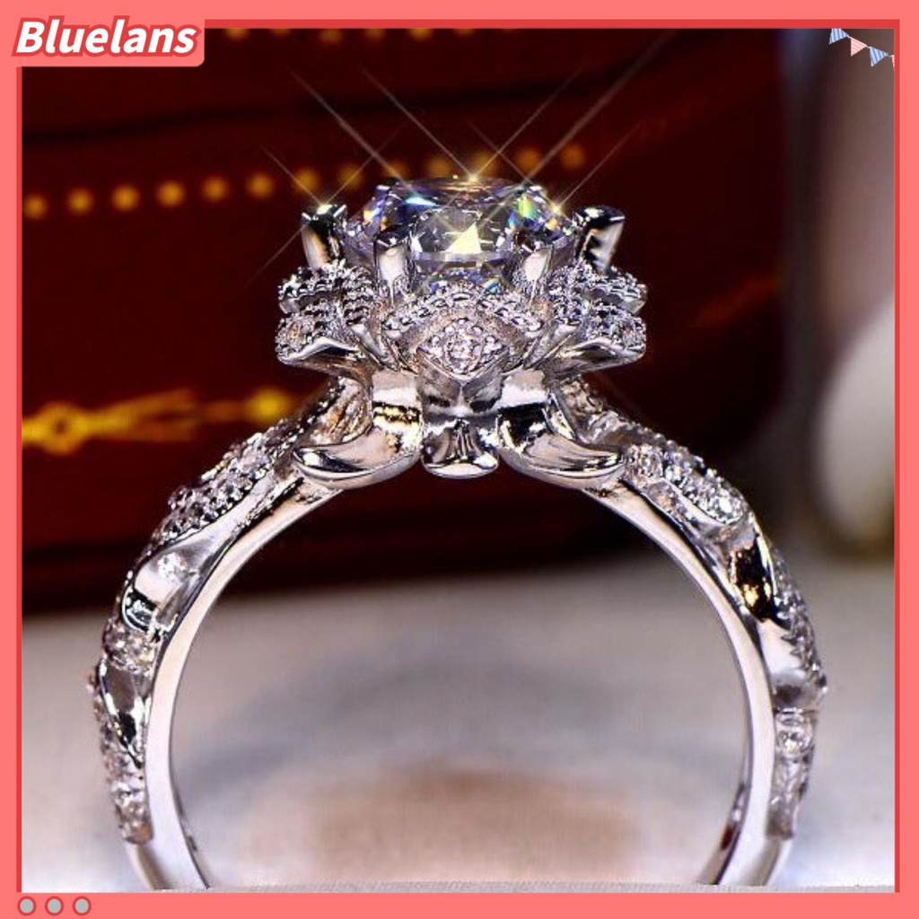 Bluelans Cincin Wanita Bentuk Bunga Aksen Berlian Imitasi Untuk Hadiah Valentine