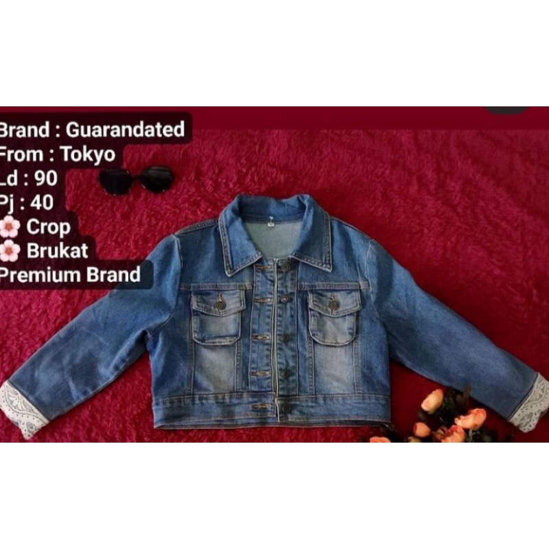 jaket jeans crop renda import