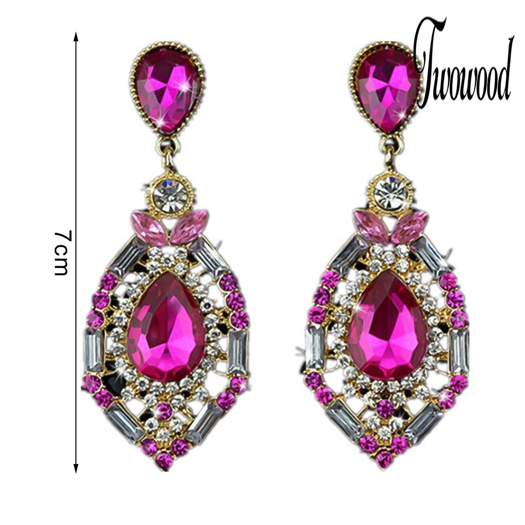 Anting Juntai Bentuk Teardrop Bahan Zinc Alloy Aksen Berlian Imitasi Untuk Wanita