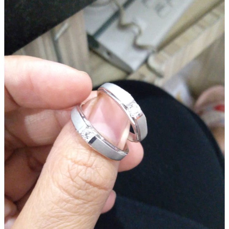 Cincin Couple Model Permata Satu Whitegold Elegant Emas Asli