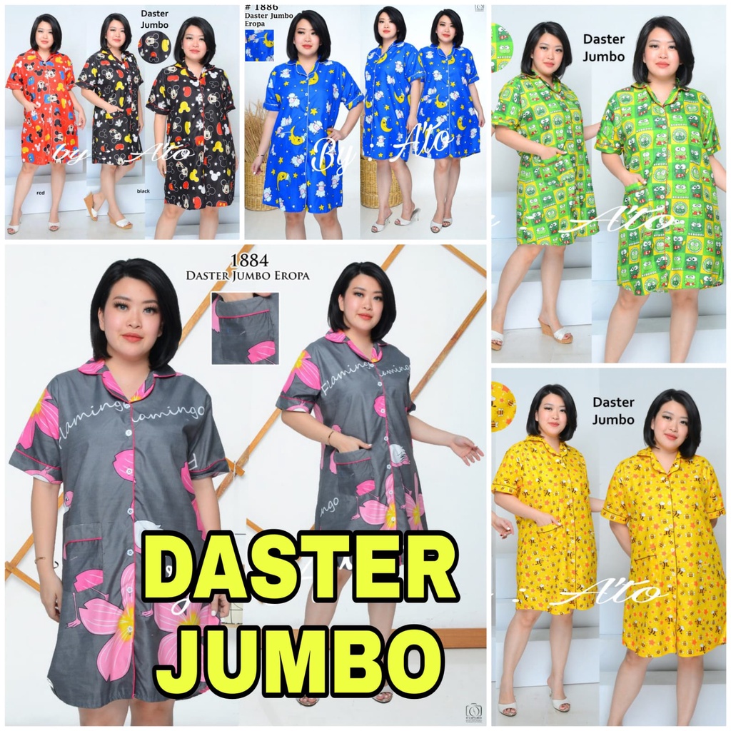 Trijaya . daster jumbo full kancing / daster busui / daster wanita lengan pendek motif karakter