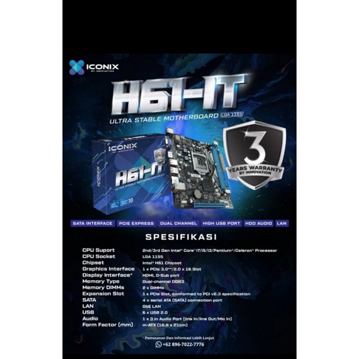 MOTHERBOARD ICONIX H61 IT LGA 1155