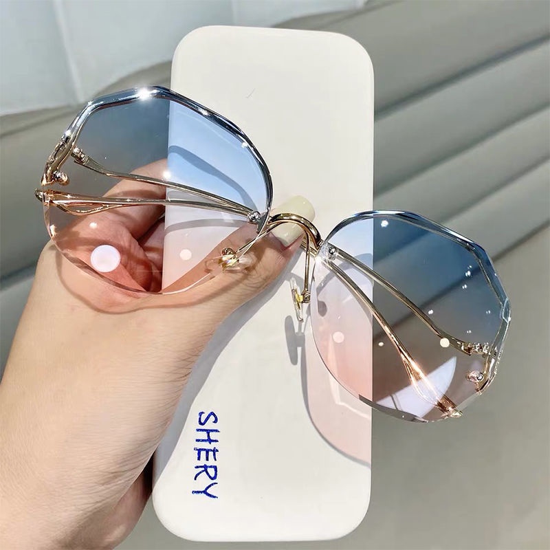 Fashion Women Metal Gradient Frameless Accessories Polygon Sunglasses Simple Glasses