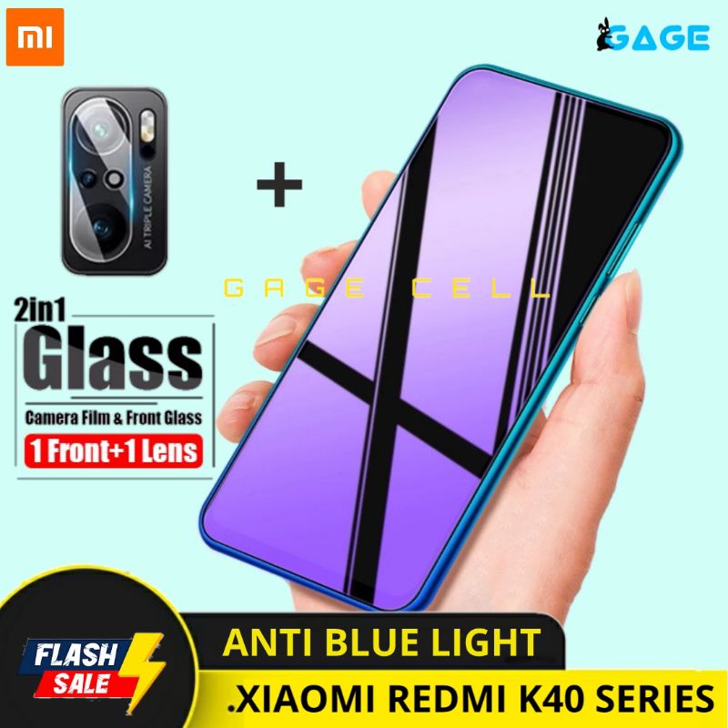 2IN1 TEMPERED GLASS ANTI BLUE LIGHT REDMI K40 PRO PLUS FULL LAYAR KAMERA SCREEN PROTECTOR