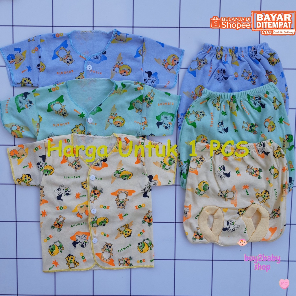 Setelan piyama pendek celana POP bayi Elfira Baby Zoo Animal Series Full Color 0-3 Bulan 1 PCS