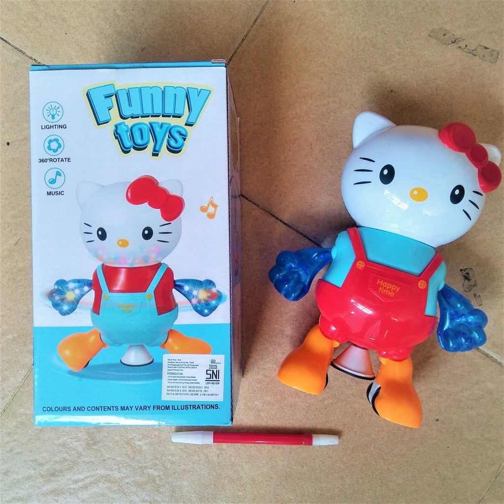 MAINAN KITTY BONEKA HK ROBOT FUNNY MUSIK LAMPU AKROBAT PUTAR 360