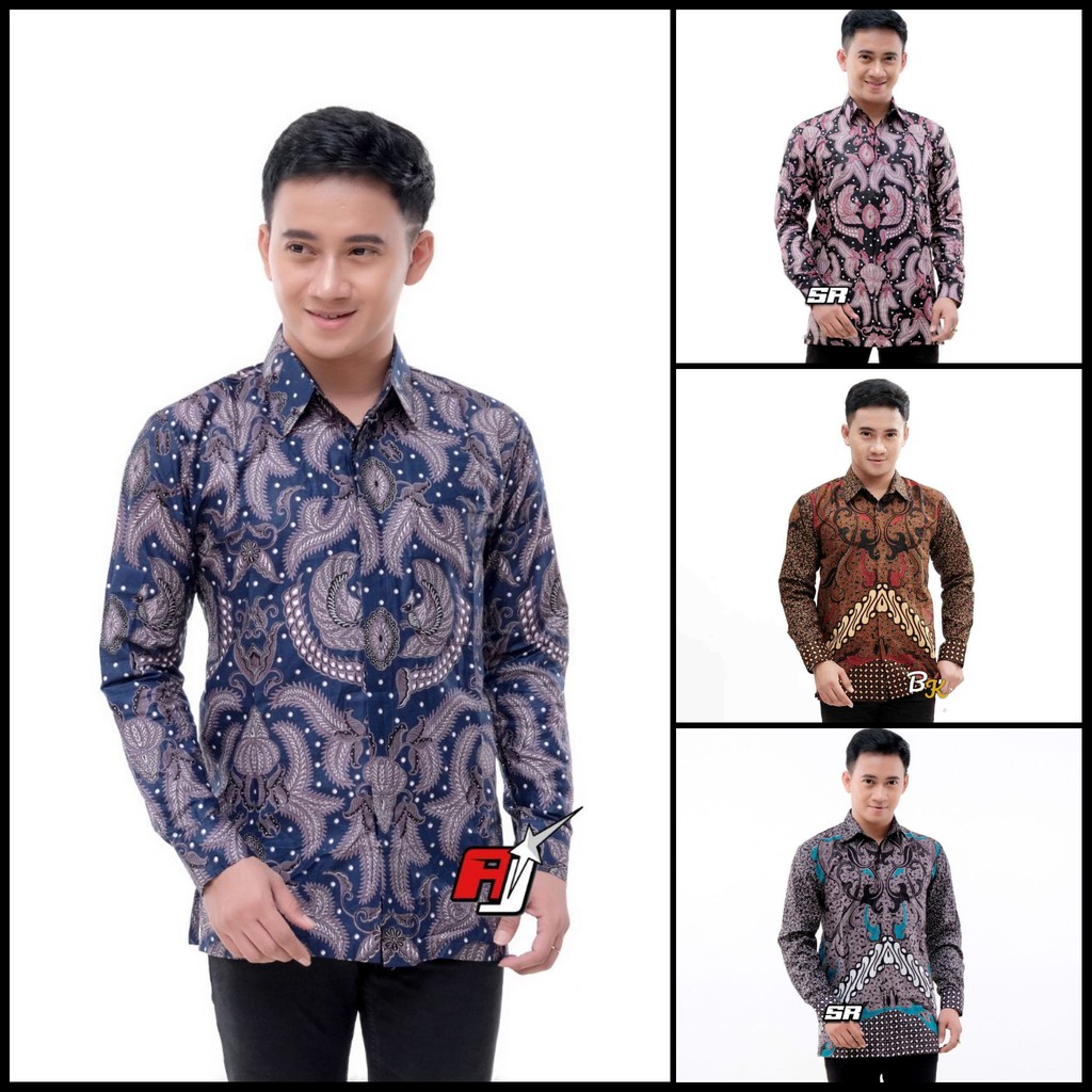 Batik Pria Lengan Panjang BATIK AZMIL HRB026 motif KERATONAN Kode 002 size M L XL XXL Reguler