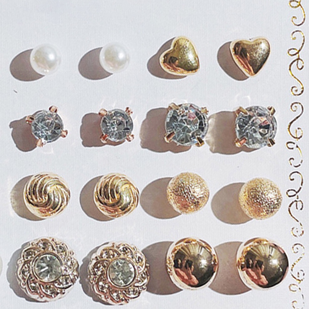 Hu Hu Hu Hu Hu Alat Bantu Pasang Kacamata♡ 12 Pasang Anting Stud Bentuk Bola Geometris Aksen Mutiara Imitasi Gaya Korea Untuk Wanita