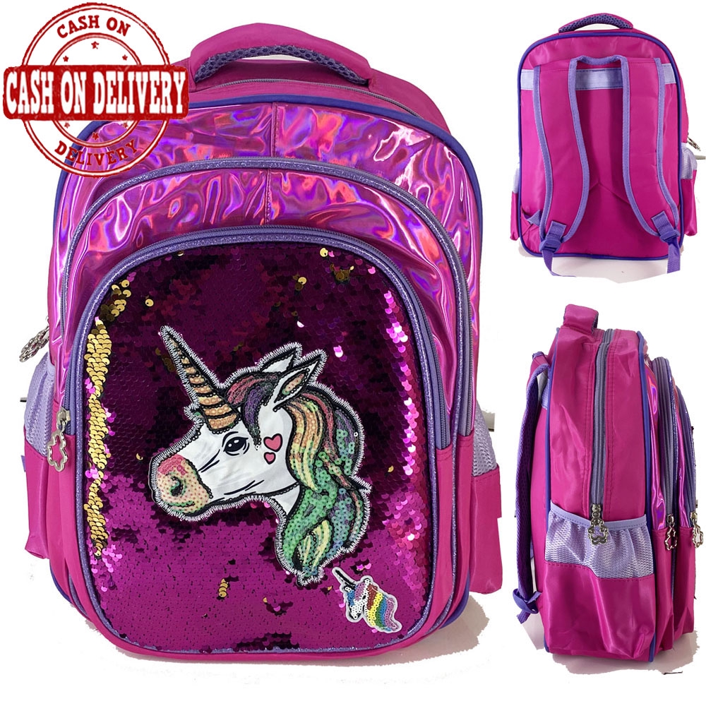 SEQUIN LAMPU Tas Ransel Sequin Lampu Tas Nyala UNICORN LED SD tas sekolah anak perempuan karakter