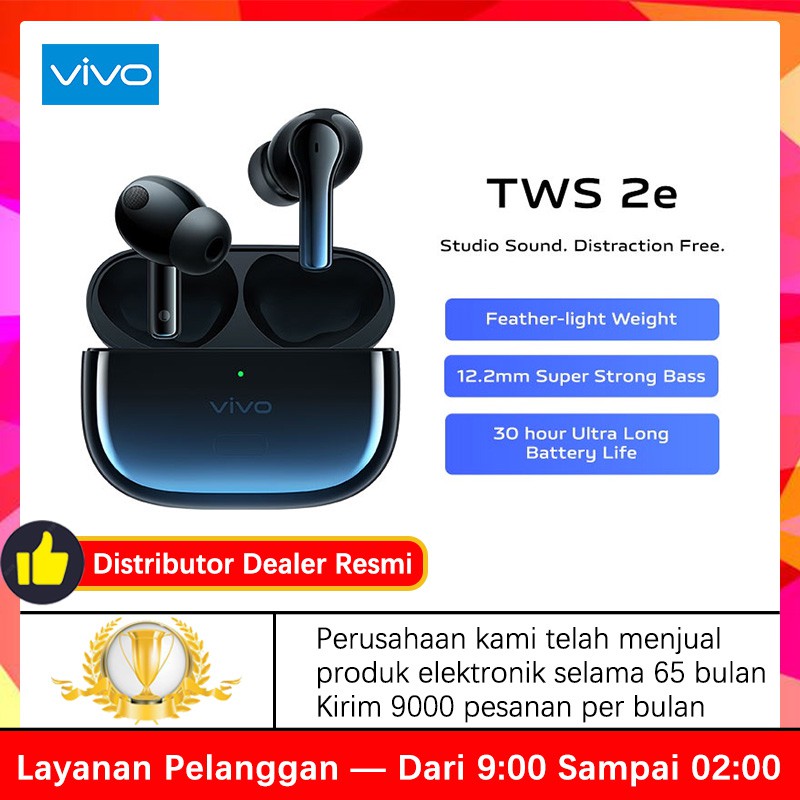 Vivo TWS 2 ANC earphone bluetooth vivo TWS 2e earphone bluetooth Garansi Resmi 29-hour Ultra Long Battery Life-40dB Advanced Noise, 12.2mm Super Strong Bass, Studio Sound，DeepX 2.0 Stereo Sound Effects COD