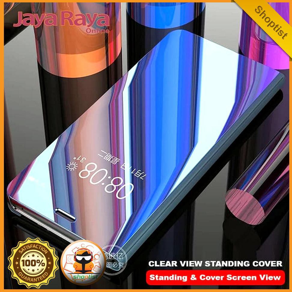 Clear View Standing Cover Case Samsung A8 2018 Casng Flip Mirror A530F - Biru SPTA312