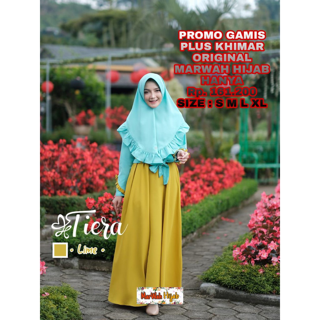 Termurah original gamis marwah hijab tiera dress lime gamis syari set khimar gamis terbaru syar'i