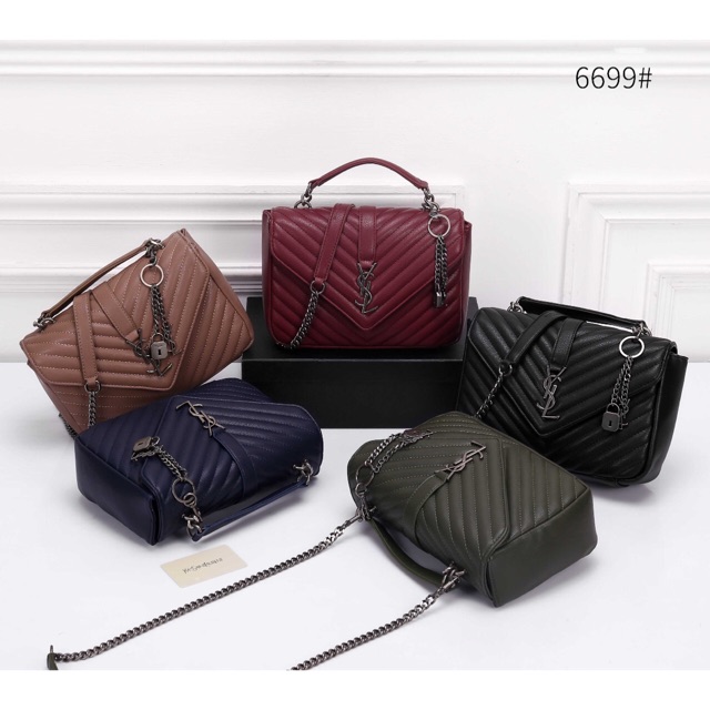 Tas Import YSL Grey College Medium Quilted Leather Shoulder Bag #6699