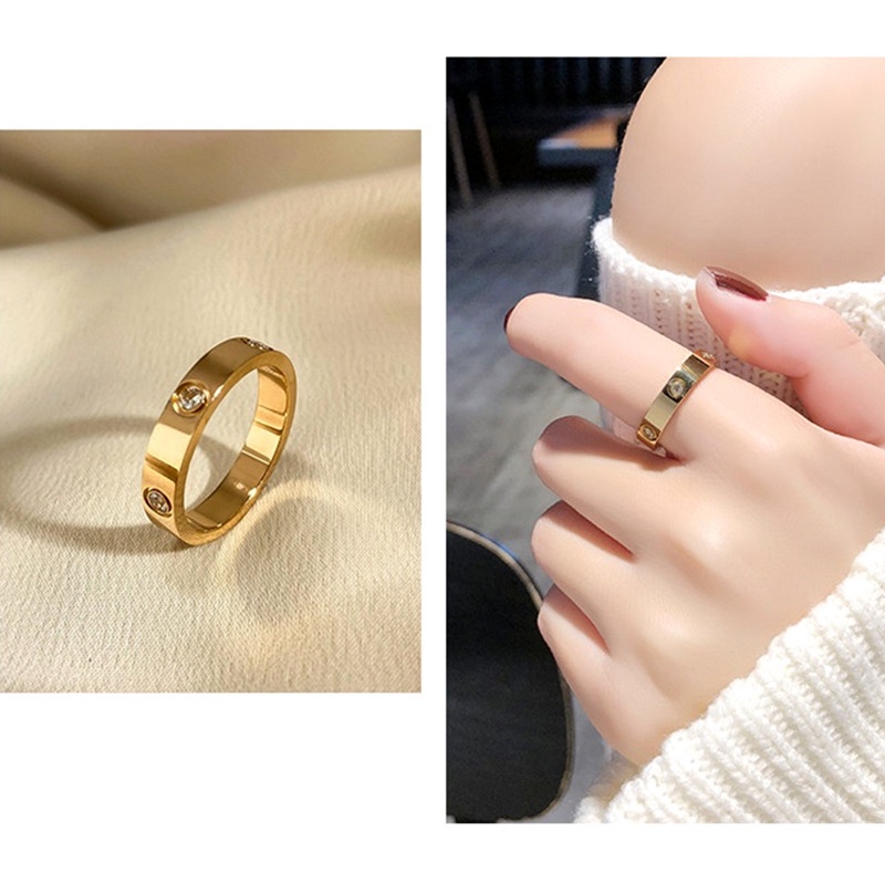 Cincin Titanium Wanita Anti Karat Asli Premium Ring Berlian kristal Klasik Emas 18k Korea Aksesoris Wanita