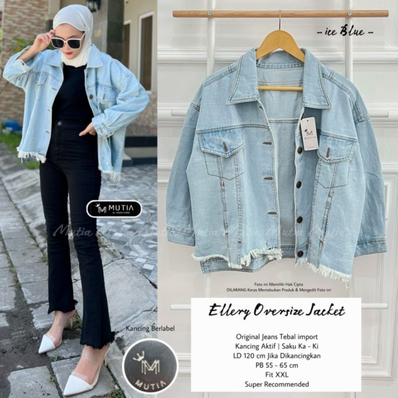 ELLERY OVERSIZE JAKET BY MUTIA / JAKET JEANS WANITA MUSLIMAH / jaket jeans tebal