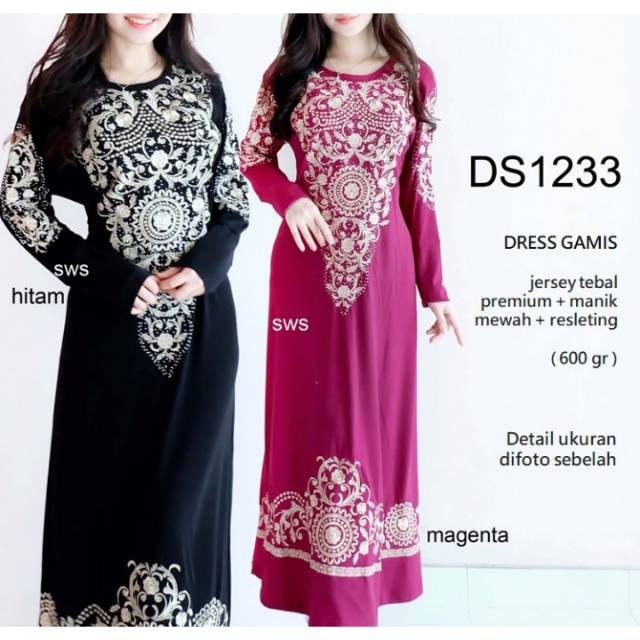ARDS1233-DRESS GAMIS JERSEY TEBAL MANIK MEWAH GAMIS IMPORT MURAH BERKUALITAS