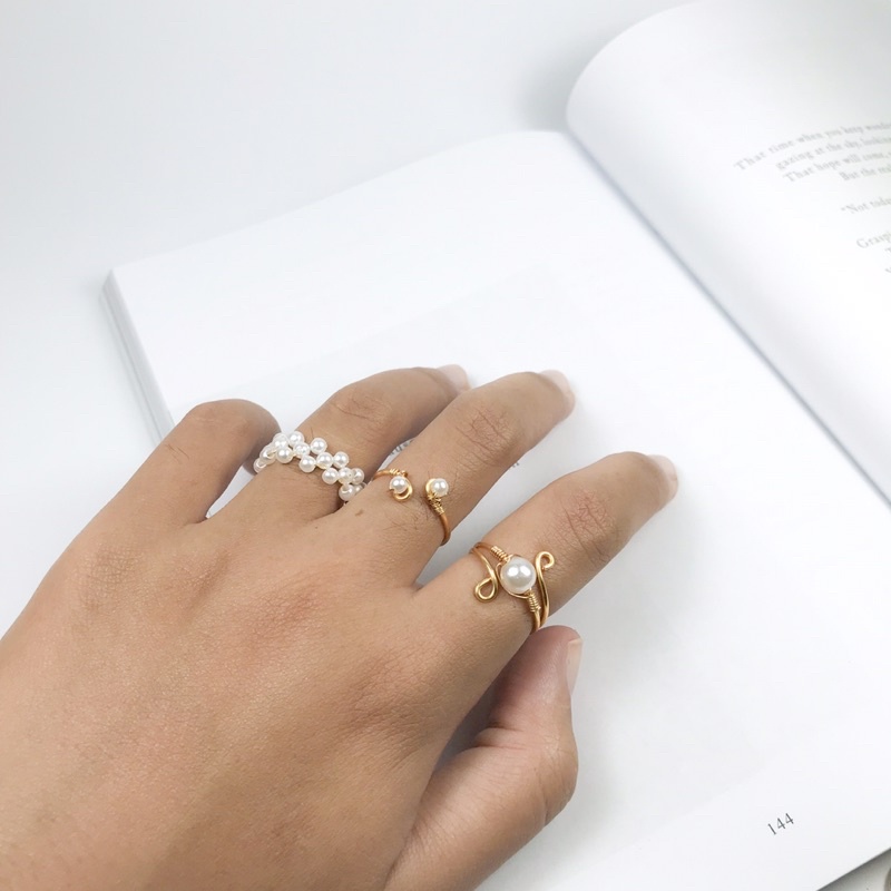 Pearl ring Wire Ring Pearl Cincin Kawat Tembaga Mutiara