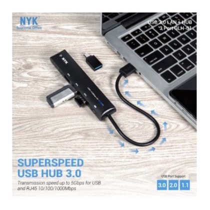 USB 3.0 HUB NYK 3 Port 5Gbps With LAN RJ45 Gigabit OTG Type C GLH-01