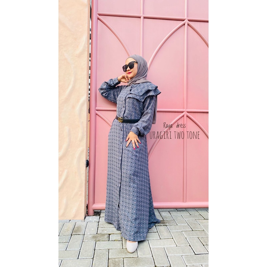 Raya Dress Uragiri Crinkle Two Tone Terbaru / dress airflow cringkle full kancing