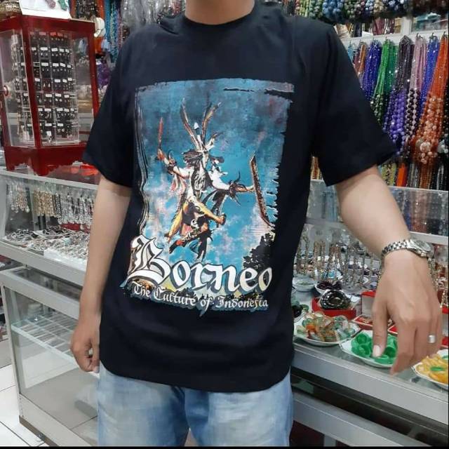 Kaos Distro motif dayak Borneo original