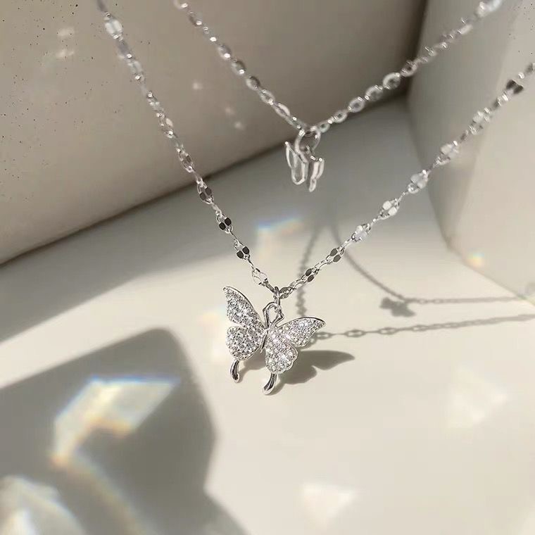 IFYOU Kalung Rantai Liontin Kristal Warna Silver Untuk Wanita