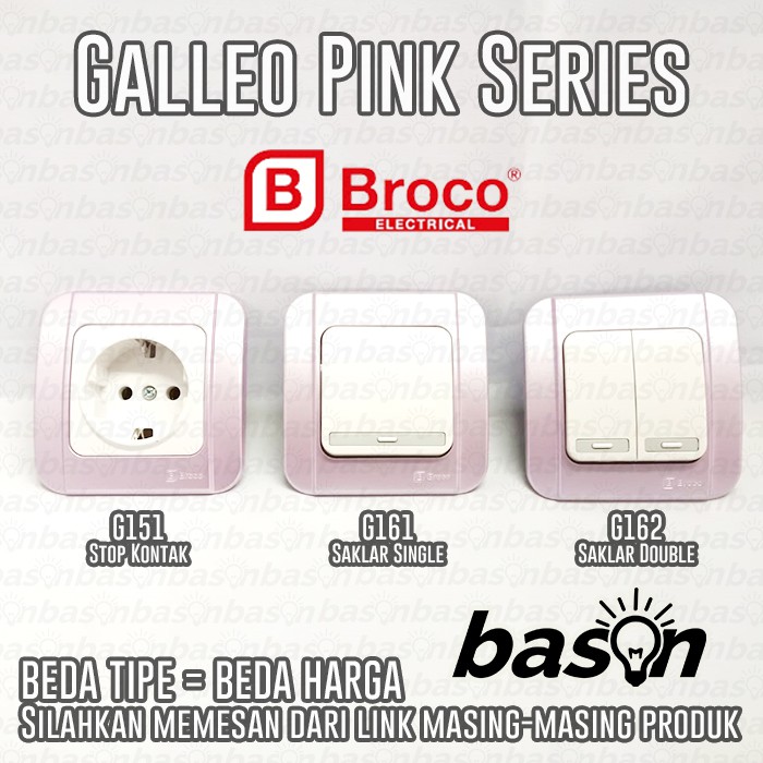 BROCO Galleo Pink / Merah Muda G161 | Saklar 1 Gang 1 Way Switch