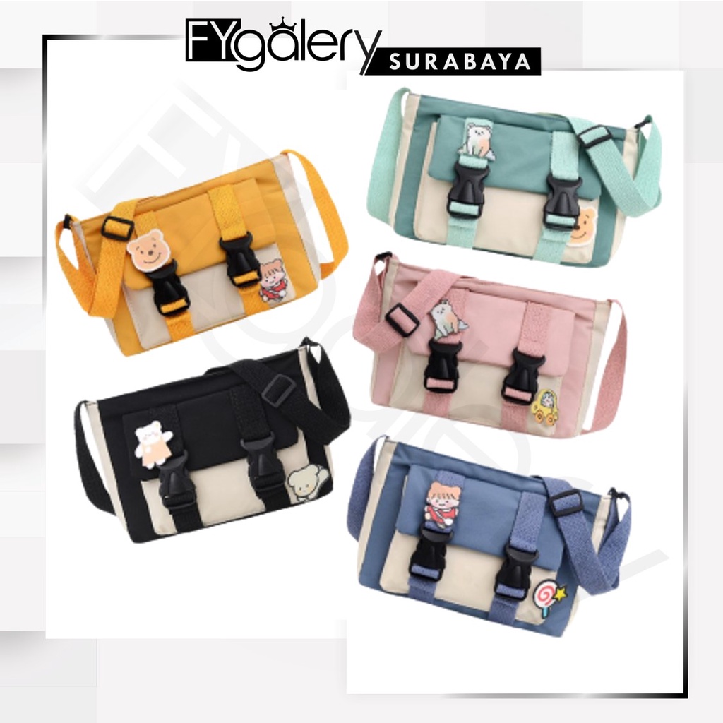 FYGALERYSURABAYA FYG1411 Tas Kanvas Wanita Tas Selempang Tas Kanvas Korea   Sling Bag Fashion