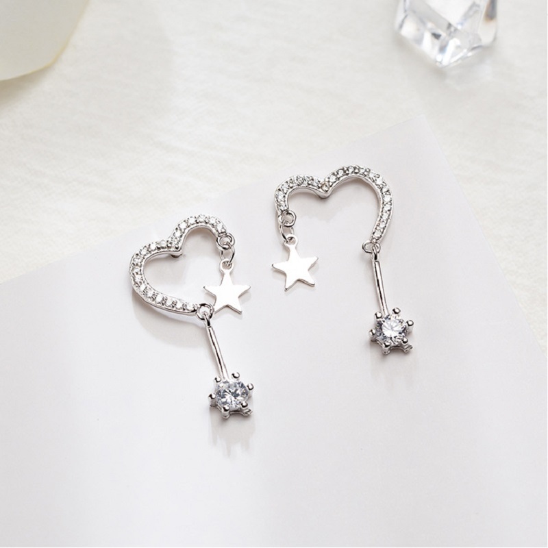 Anting Tusuk Gantung Bahan Sterling Silver 925 Desain Bintang + Hati + Rumbai Gaya Korea / Sexy Untuk Wanita