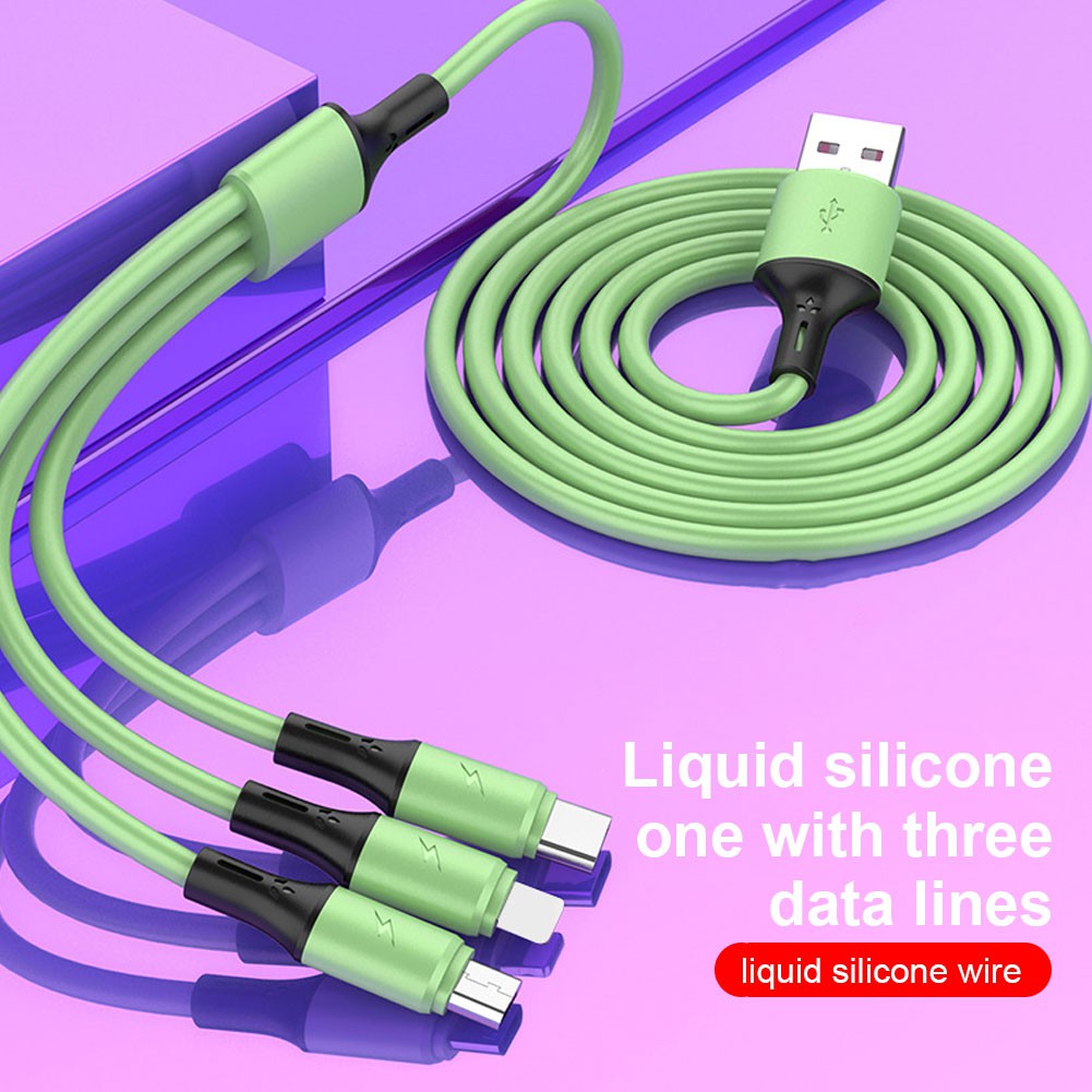 Kabel Pengisian Daya 3 In 1 Tipe C / Micro Usb Bahan Silikon Cair Lembut Aneka Warna Untuk Iphone Android