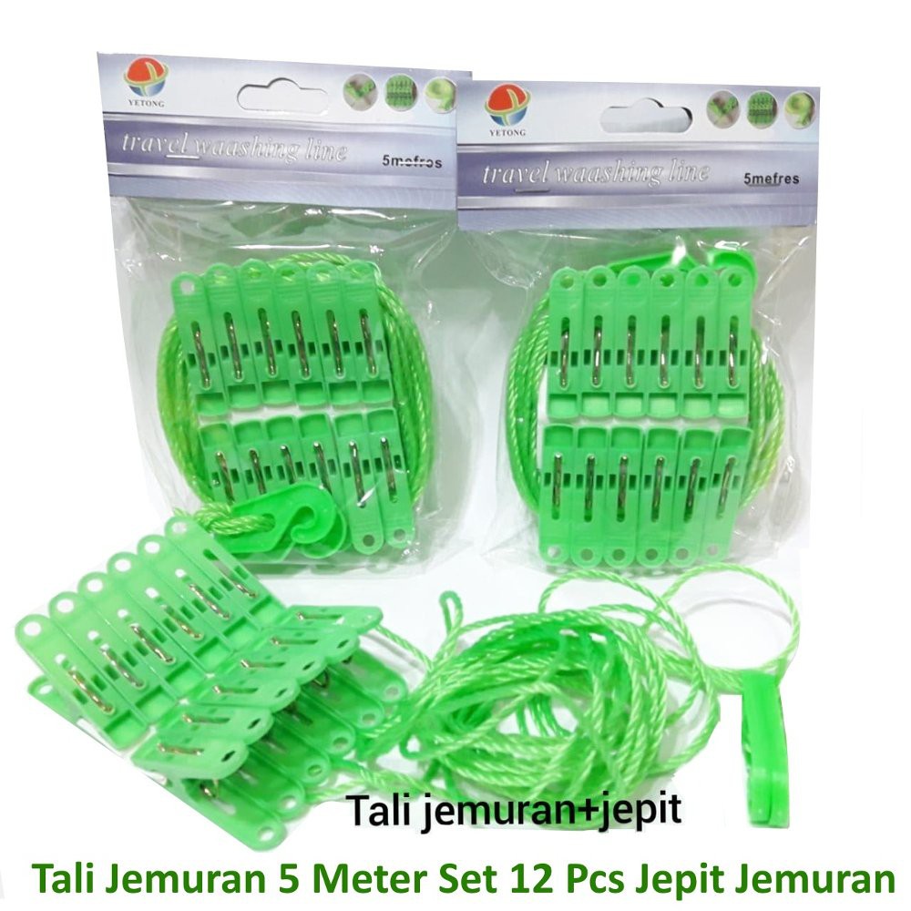 Tali Jemuran Nylon 5 meter + 12 pcs Jepit Jemuran