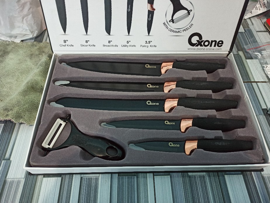 [ Oxone ] Pisau Set Marble Oxone Ox 609n - Black Marble Serie 6pcs