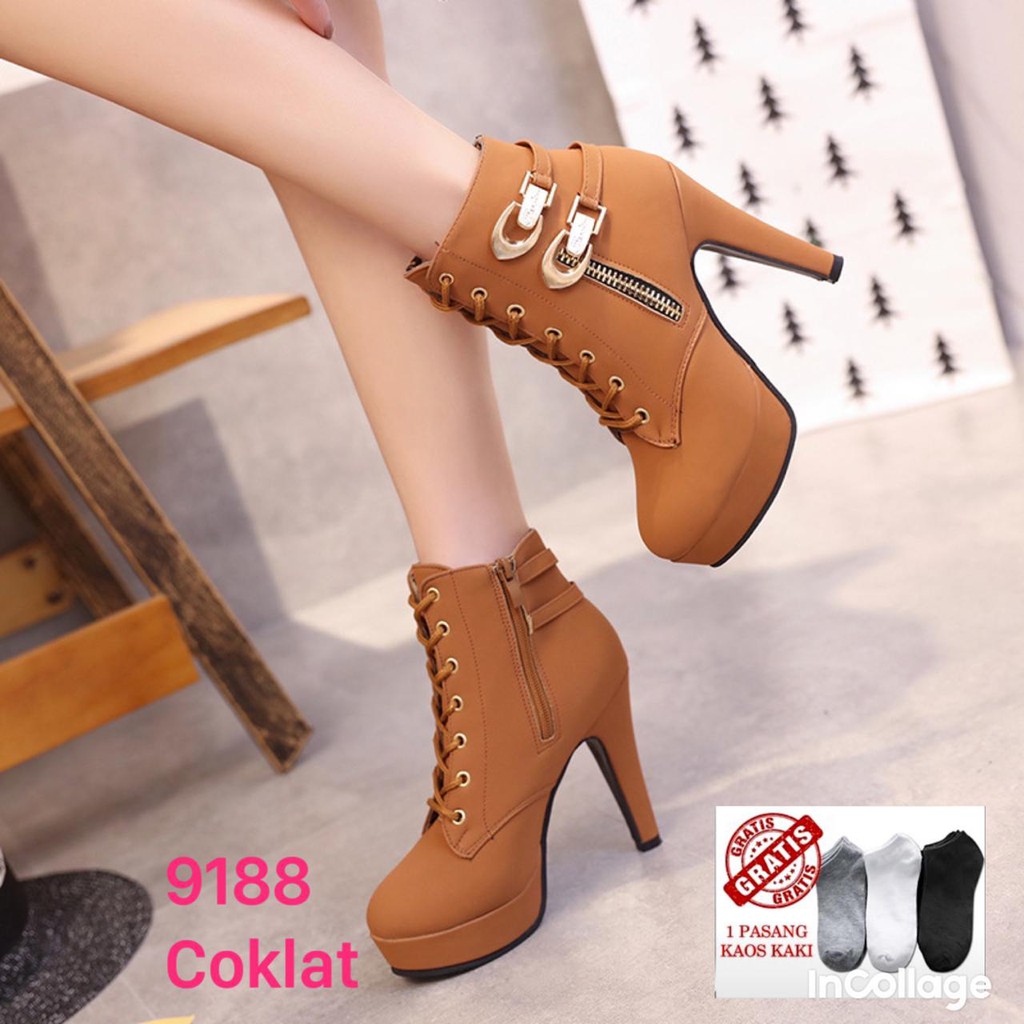 SEPATU BOOTS WANITA IMPOR HIGH BLOCK KOREA 9188