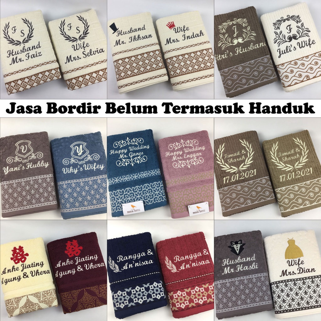 Jasa Bordir Handuk Padi / Mahkota + Nama Untuk Seserahan