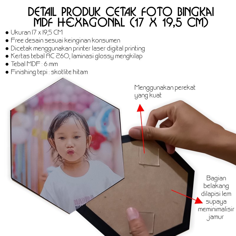 CETAK FOTO BINGKAI MDF HEXAGONAL / WALL DECOR HEXAGONAL / FOTO SEGI ENAM