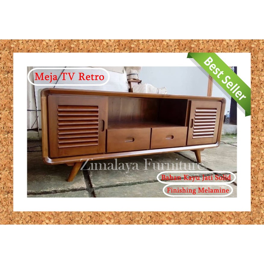 Meja TV Retro Minimalis Rak TV Kayu Jati Asli Murah