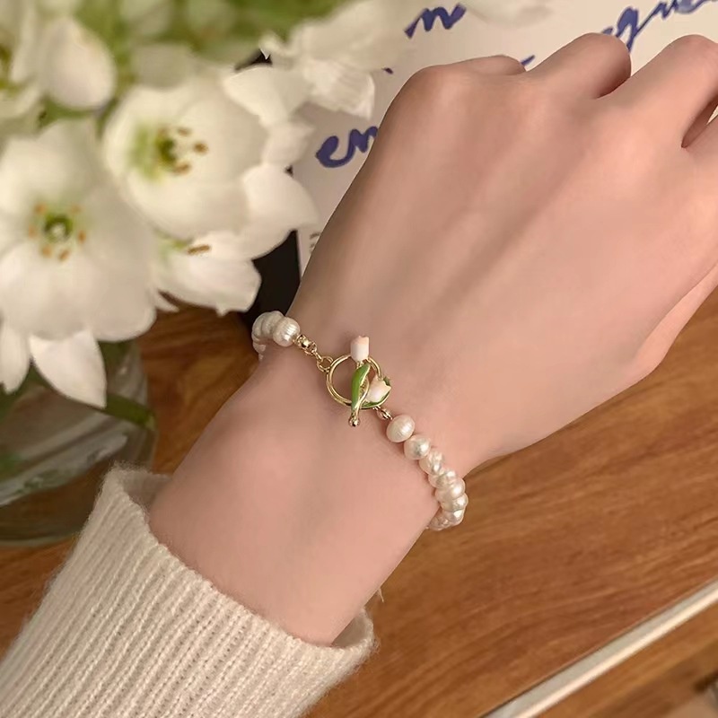 YEEZII Gelang Rantai Mutiara Bentuk Tulip Untuk Wanita