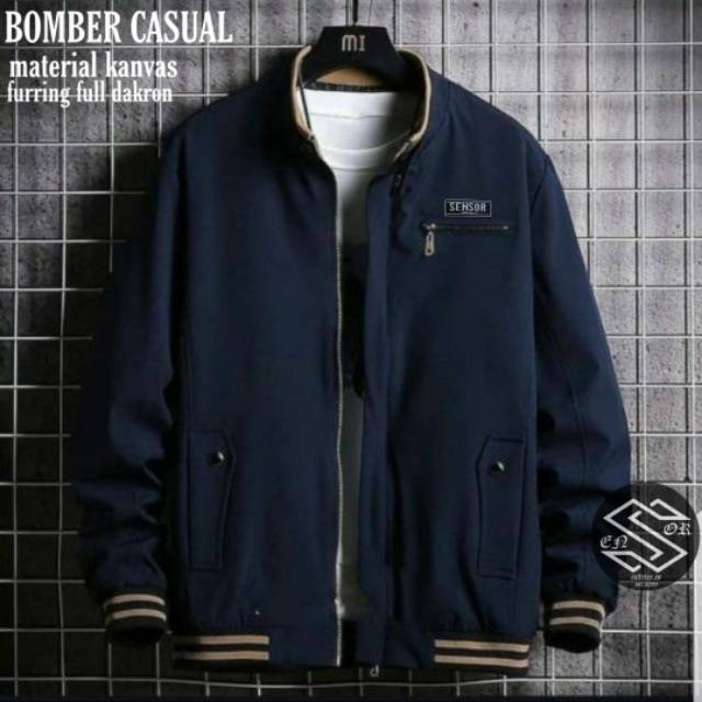 Jaket bomber pria canvas cassual sensor terbaru