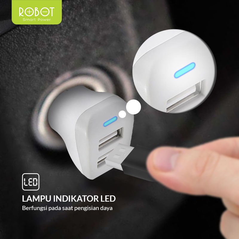 ROBOT RT-C06 Car Charger Colokan Mobil - 2 Port USB - Garansi Resmi 1 Tahun