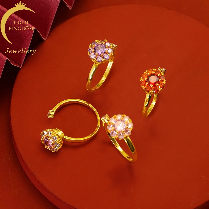 Cincin Model Terbuka Adjustable Lapis Emas Emas Asli Kadar 375 Hias Berlian Untuk Wanita