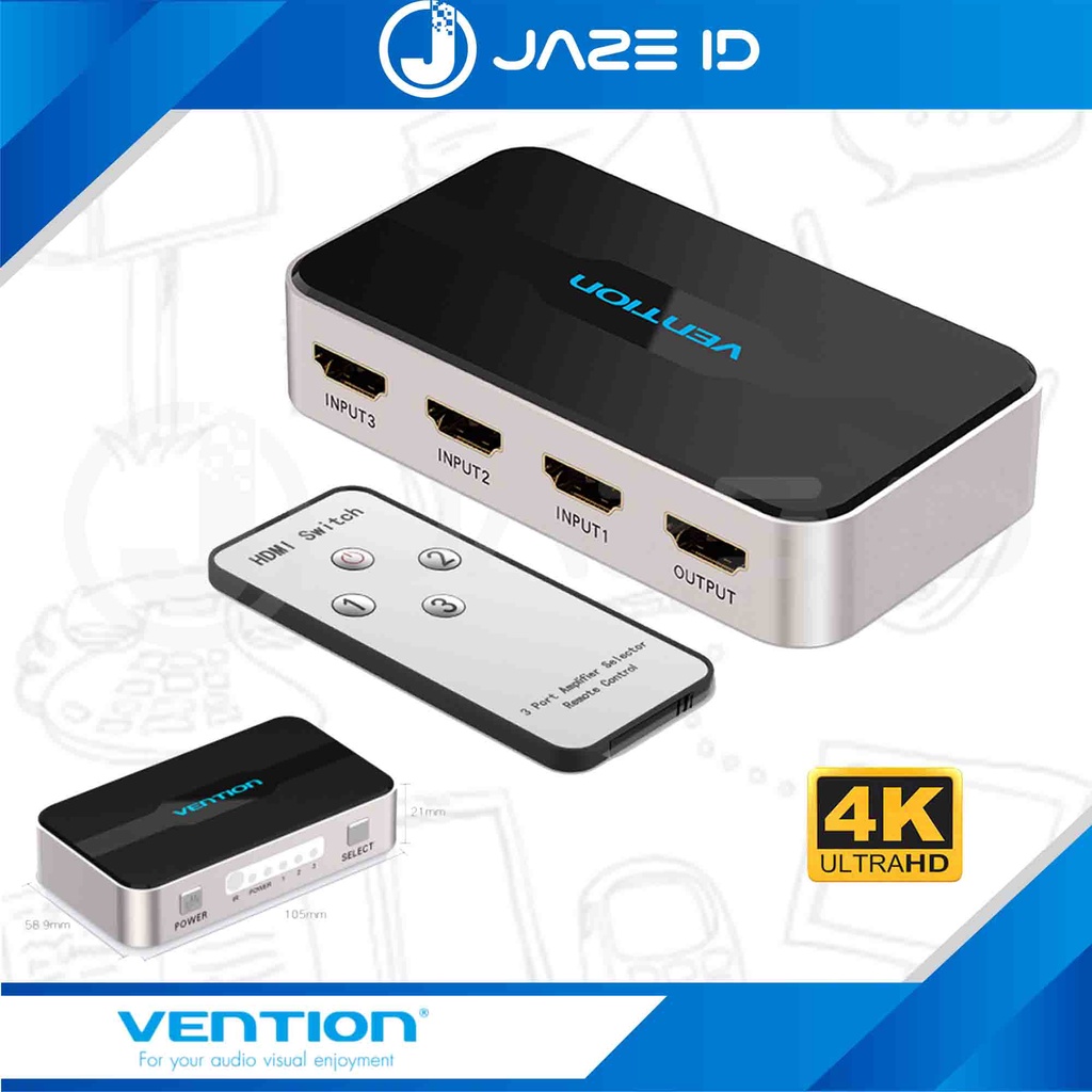 Vention HDMI Switcher 3 in 1 out HDMI Switch Selector 3 Ports 4K 2.0