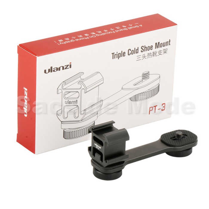 ULANZI PT-3 METAL Triple Cold Shoe Mount Extension Adapter LED &amp; Mic